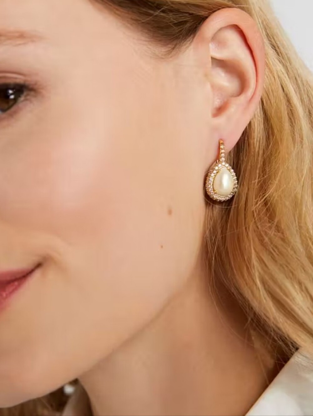 Kate Spade- Pave Halo Drop Earrings (Cream & Gold ) - Picture 2 of 6